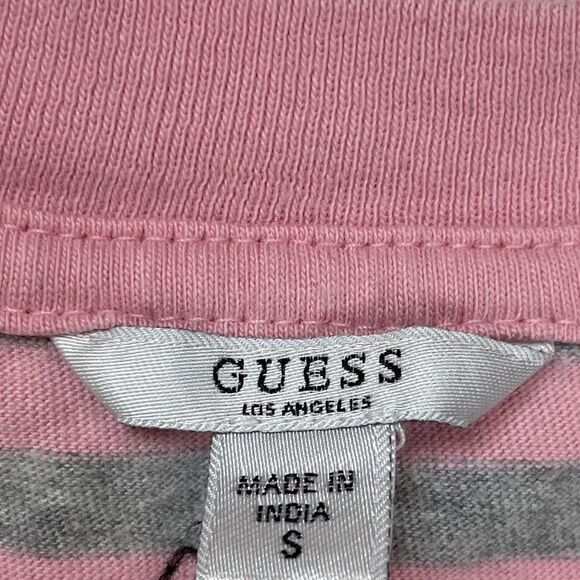 Guess Striped Crop T-shirt Women Small Pink Gray Short Sleeve - Picture 4 of 5
